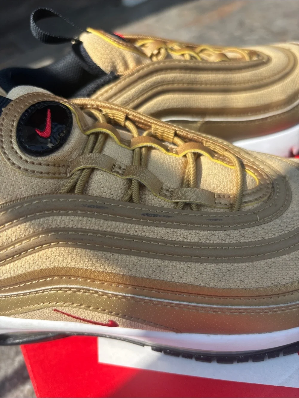 Nike Metallic Gold and Red Check Sneakers